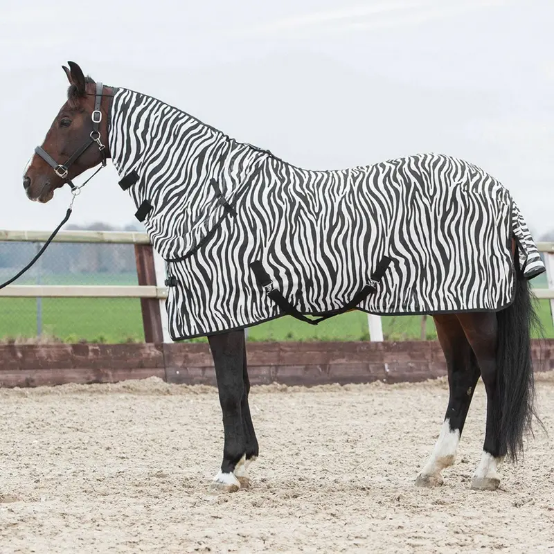 Harry'S Horse Fly Sheet – Loose Neck, Zebra Print, Black 1