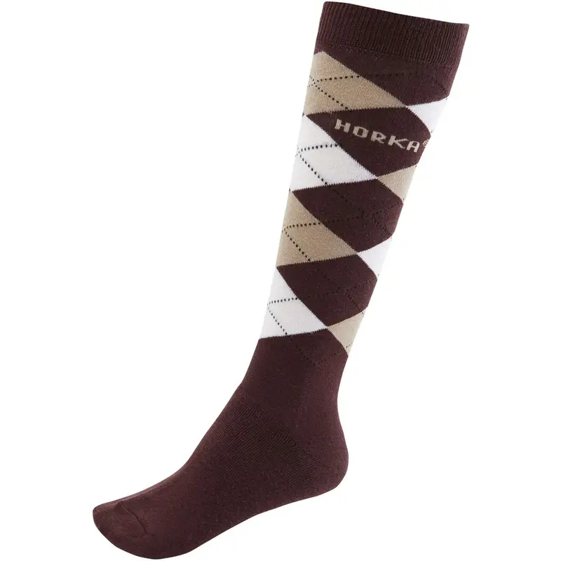 Horka Plaid Pattern Riding Socks – Dark Brown & Beige Equestrian Sock Set 1