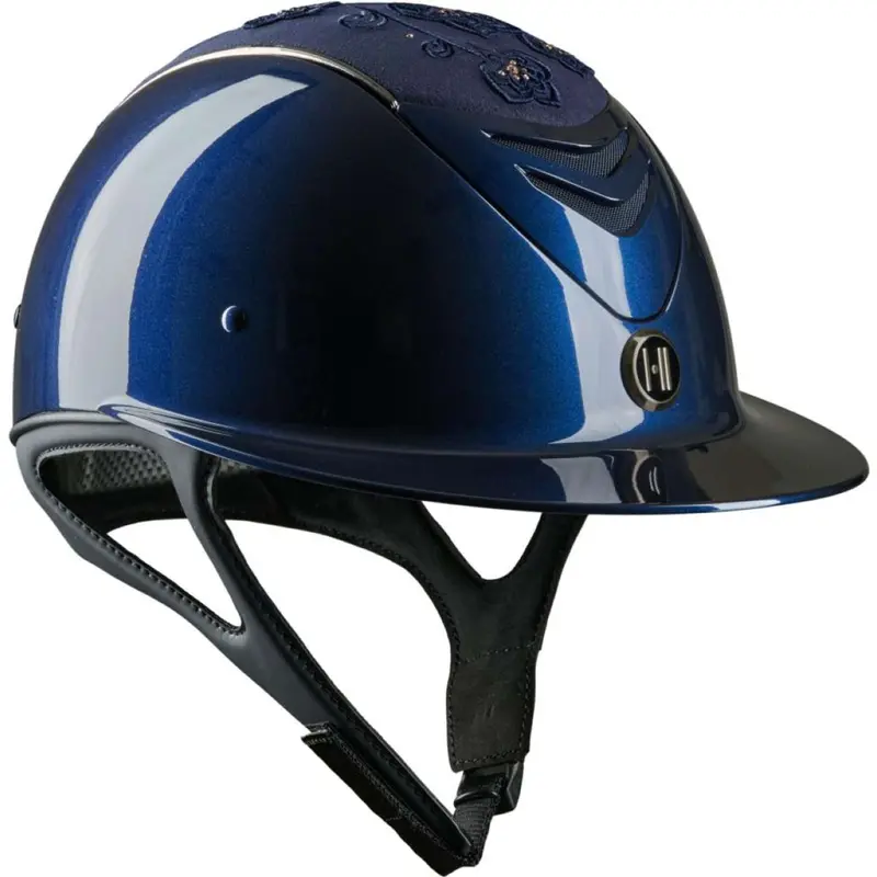 Onek Advanced Glossy Embroidered Riding Cap – Navy Blue 1